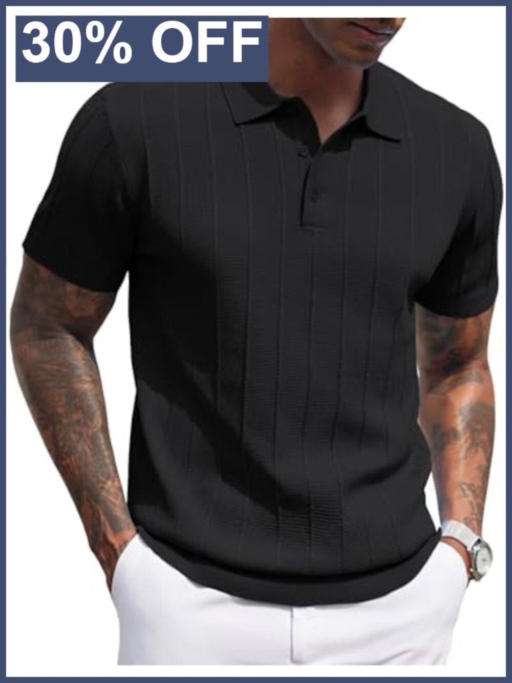 COOFANDY Men's Knit Polo Shirt Short Sleeve Ribbed Textured Casual Golf Shirt